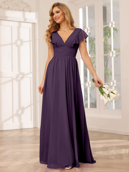 Forme Princesse Col V Longue Robes de demoiselle d'honneur avec Côté fendu