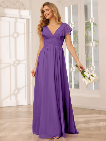 Forme Princesse Col V Longue Robes de demoiselle d'honneur avec Côté fendu
