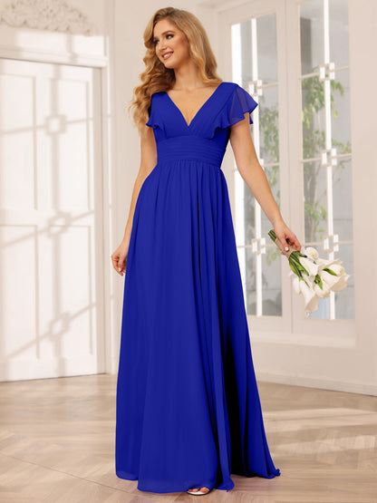 Forme Princesse Col V Longue Robes de demoiselle d'honneur avec Côté fendu