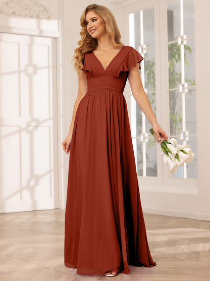 Forme Princesse Col V Longue Robes de demoiselle d'honneur avec Côté fendu