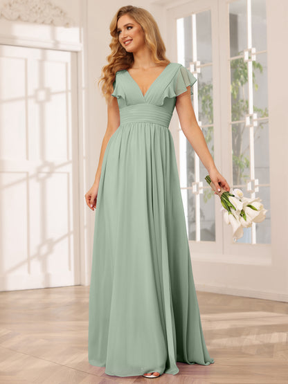 Forme Princesse Col V Longue Robes de demoiselle d'honneur avec Côté fendu