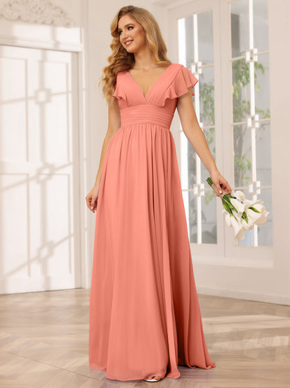 Forme Princesse Col V Longue Robes de demoiselle d'honneur avec Côté fendu