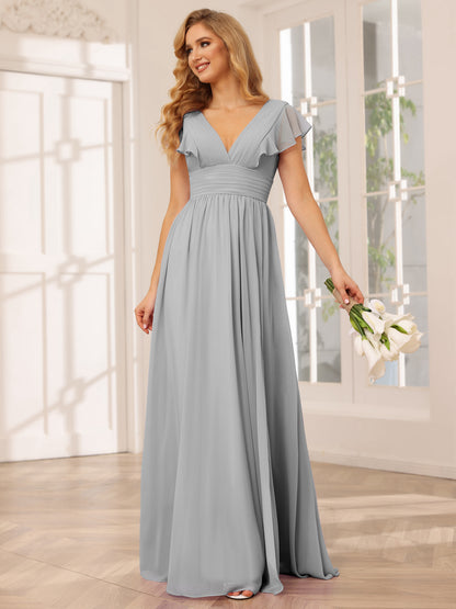 Forme Princesse Col V Longue Robes de demoiselle d'honneur avec Côté fendu