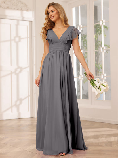 Forme Princesse Col V Longue Robes de demoiselle d'honneur avec Côté fendu