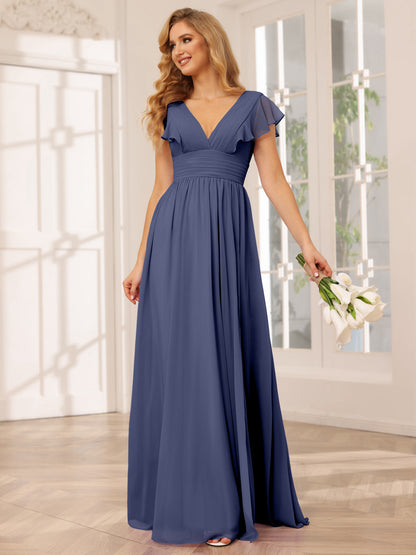 Forme Princesse Col V Longue Robes de demoiselle d'honneur avec Côté fendu