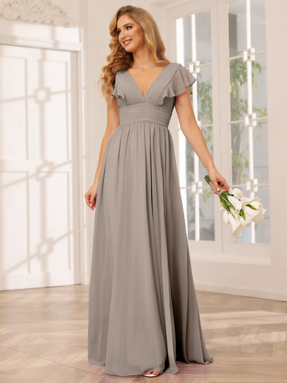 Forme Princesse Col V Longue Robes de demoiselle d'honneur avec Côté fendu