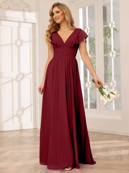 Forme Princesse Col V Longue Robes de demoiselle d'honneur avec Côté fendu