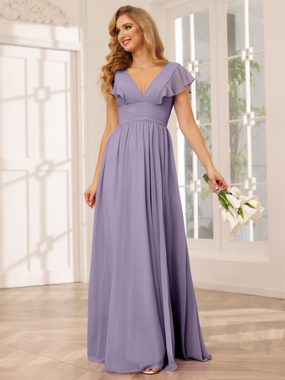 Forme Princesse Col V Longue Robes de demoiselle d'honneur avec Côté fendu