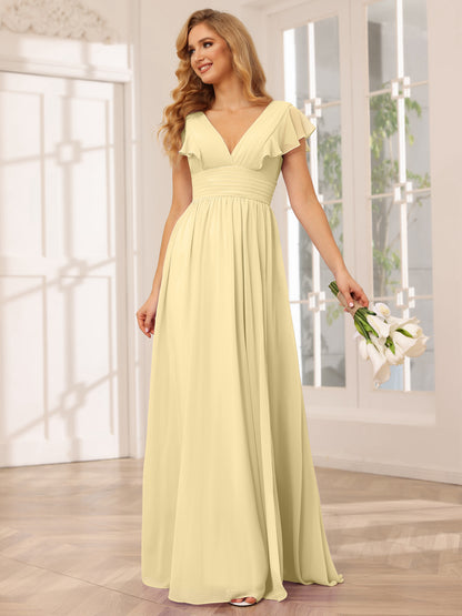 Forme Princesse Col V Longue Robes de demoiselle d'honneur avec Côté fendu