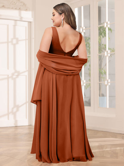 Robe de Demoiselled'Honneur Grande Taille Asymétrique à Col en V et Volants, Coupe A-Line/Princesse