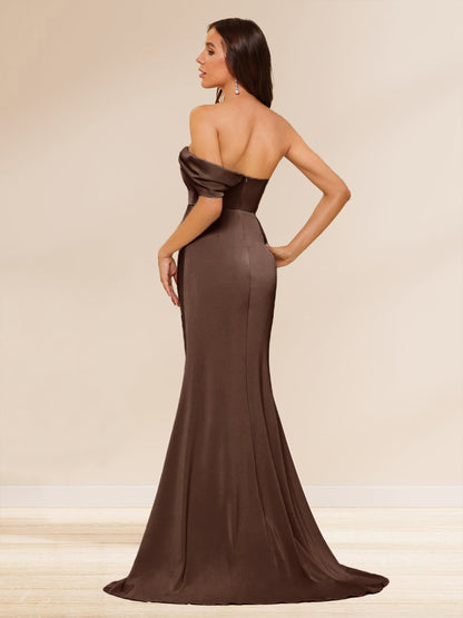 Robe Longue de Soirée Gaine/Colonne, Épaules Dénudées & Fente Latérale