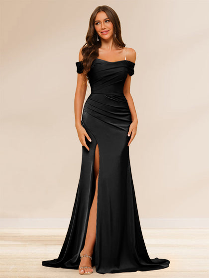 Gaine/Colonne Hors de L'épaule Longue Robes de Soirée avec Côté Divisé & Ruchée