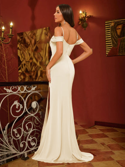 Robe Longue de Soirée Gaine/Colonne, Épaules Dénudées & Bretelles Spaghetti, Fente Latérale