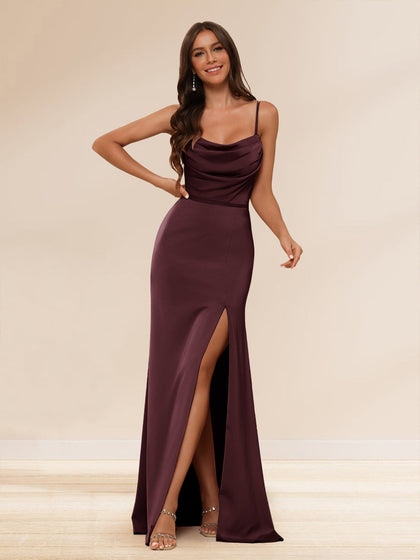 Gaine/Colonne Bretelles Spaghetti Longue Robes Formelles avec Côté Divisé & Ruchée