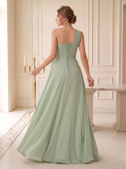 Robes de mariée trapèze/princesse, épaule dénudée, fente latérale, longueur au sol