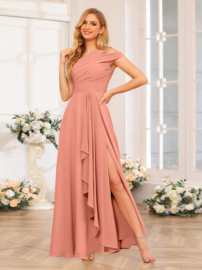 Forme Princesse Une épaule Longue Robes de soirée de mariage avec Côté fendu