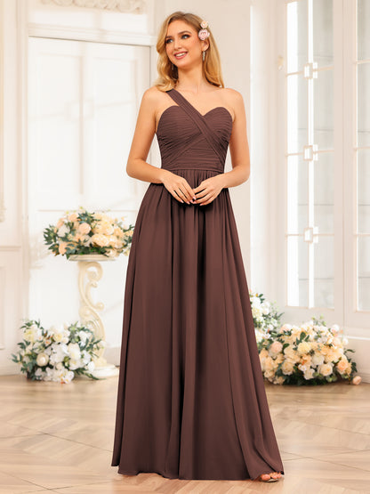 Forme Princesse Une épaule Longue Robes de soirée de mariage avec Côté fendu