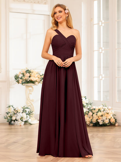 Forme Princesse Une épaule Longue Robes de soirée de mariage avec Côté fendu
