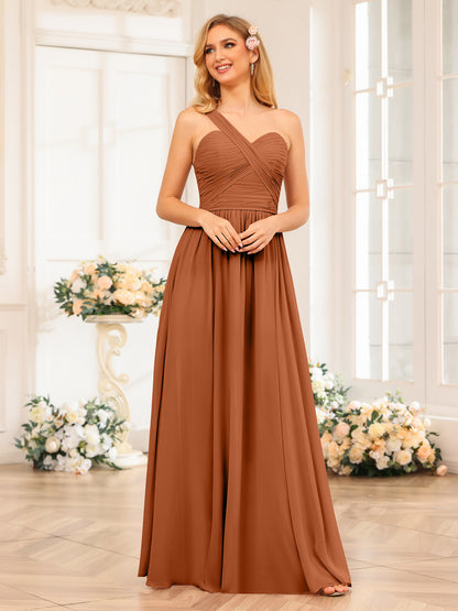 Forme Princesse Une épaule Longue Robes de soirée de mariage avec Côté fendu