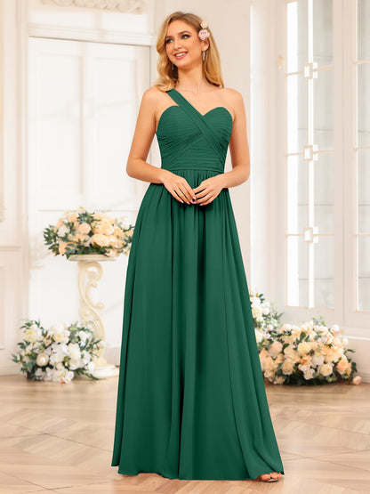 Forme Princesse Une épaule Longue Robes de soirée de mariage avec Côté fendu