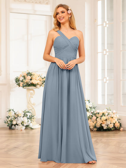 Forme Princesse Une épaule Longue Robes de soirée de mariage avec Côté fendu
