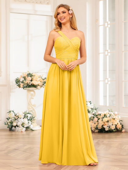 Forme Princesse Une épaule Longue Robes de soirée de mariage avec Côté fendu