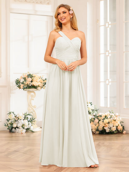 Forme Princesse Une épaule Longue Robes de soirée de mariage avec Côté fendu