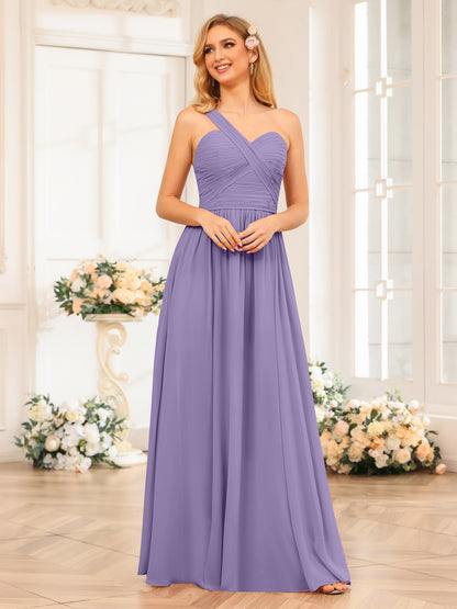 Forme Princesse Une épaule Longue Robes de soirée de mariage avec Côté fendu
