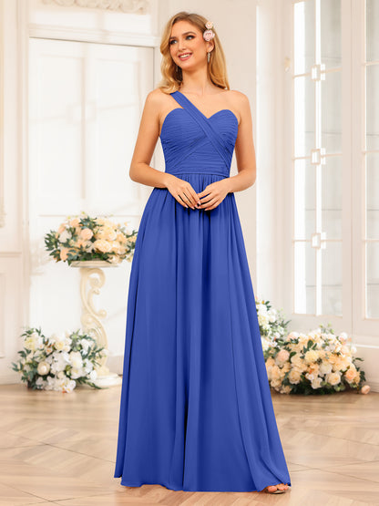 Forme Princesse Une épaule Longue Robes de soirée de mariage avec Côté fendu