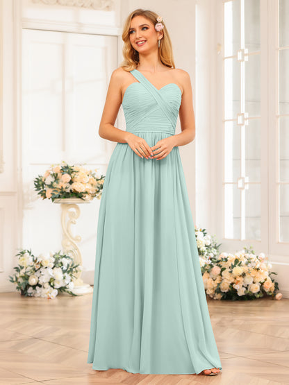 Forme Princesse Une épaule Longue Robes de soirée de mariage avec Côté fendu
