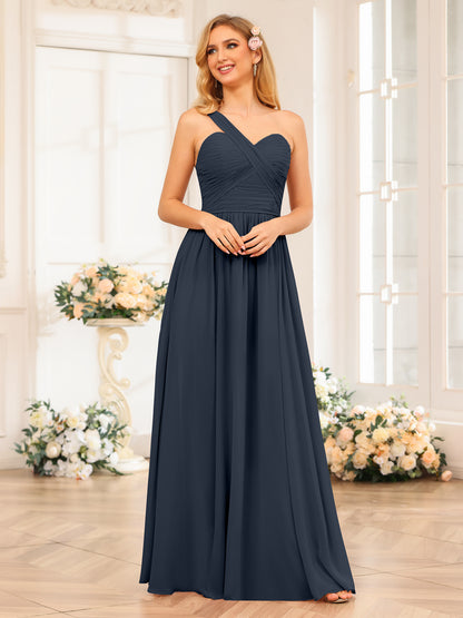 Forme Princesse Une épaule Longue Robes de soirée de mariage avec Côté fendu