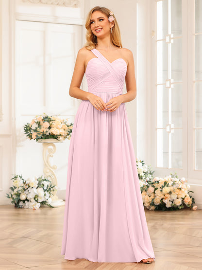 Forme Princesse Une épaule Longue Robes de soirée de mariage avec Côté fendu