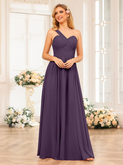 Forme Princesse Une épaule Longue Robes de soirée de mariage avec Côté fendu
