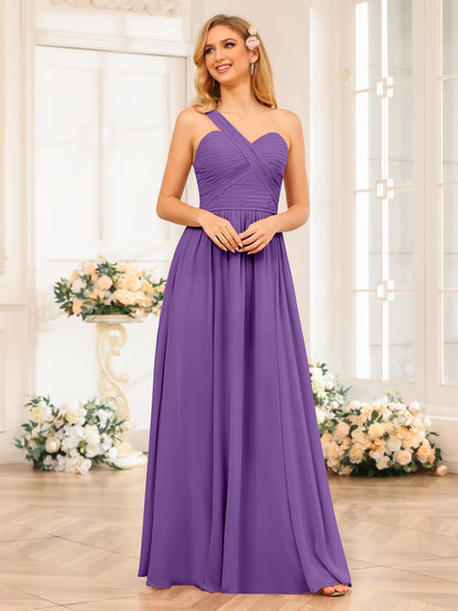 Forme Princesse Une épaule Longue Robes de soirée de mariage avec Côté fendu