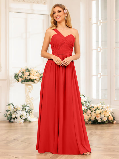 Forme Princesse Une épaule Longue Robes de soirée de mariage avec Côté fendu