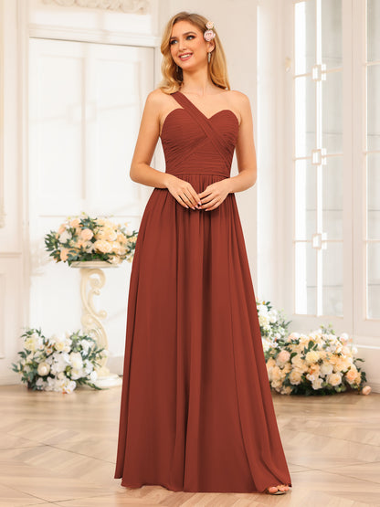 Forme Princesse Une épaule Longue Robes de soirée de mariage avec Côté fendu
