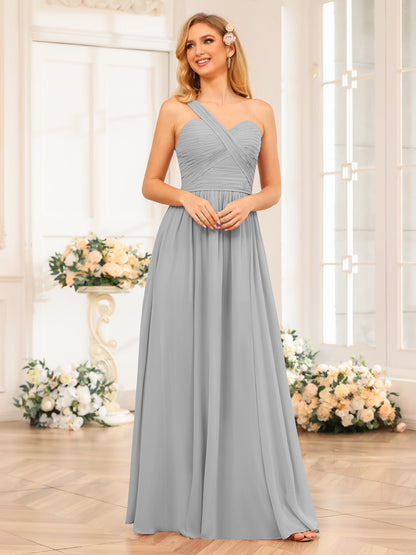 Forme Princesse Une épaule Longue Robes de soirée de mariage avec Côté fendu