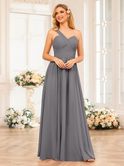 Forme Princesse Une épaule Longue Robes de soirée de mariage avec Côté fendu
