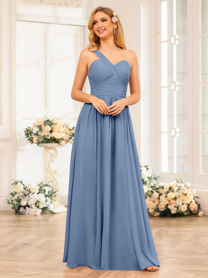 Forme Princesse Une épaule Longue Robes de soirée de mariage avec Côté fendu
