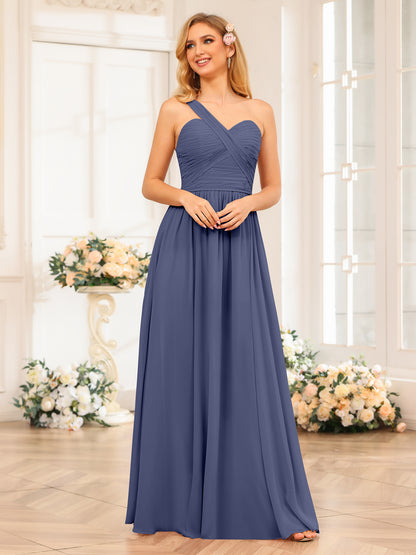 Forme Princesse Une épaule Longue Robes de soirée de mariage avec Côté fendu