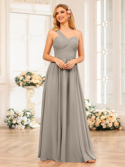 Forme Princesse Une épaule Longue Robes de soirée de mariage avec Côté fendu