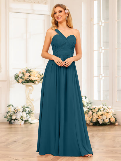 Forme Princesse Une épaule Longue Robes de soirée de mariage avec Côté fendu