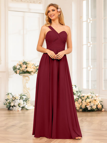 Forme Princesse Une épaule Longue Robes de soirée de mariage avec Côté fendu