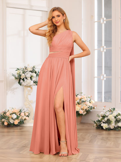 Forme Princesse Une épaule Longue Robes de soirée de mariage avec Traîne Watteau