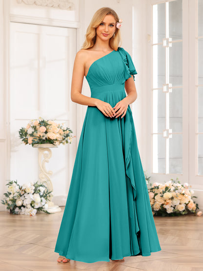 Forme Princesse Une épaule Longue Robes de soirée de mariage avec Côté fendu