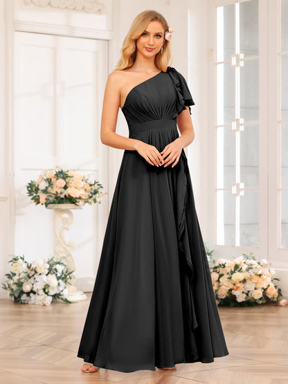 Forme Princesse Une épaule Longue Robes de soirée de mariage avec Côté fendu