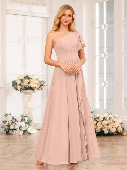 Forme Princesse Une épaule Longue Robes de soirée de mariage avec Côté fendu