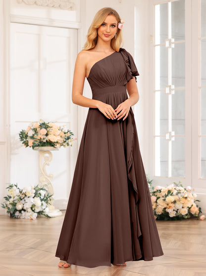Forme Princesse Une épaule Longue Robes de soirée de mariage avec Côté fendu