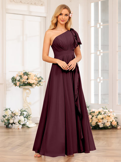 Forme Princesse Une épaule Longue Robes de soirée de mariage avec Côté fendu