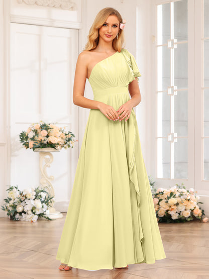 Forme Princesse Une épaule Longue Robes de soirée de mariage avec Côté fendu